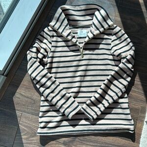 Manchester Pullover in Vello Fleece Khaki Black Mariner Stripe size small